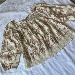 Daniel Rainn Beige and Brown Patterned Blouse branches of leaves